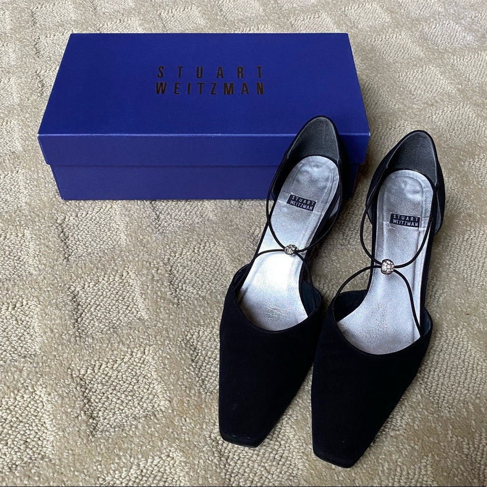 Stuart Weitzman Spider Black Peau Du Soie Heels